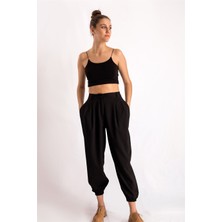 Gils Butik Paçası Lastikli Siyah Pantolon