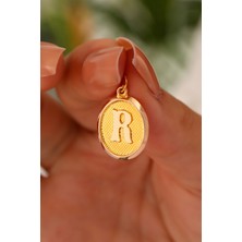 Sefa Gold 14 Ayar Altın R Harfi Nostalji Oval Kolye Ucu