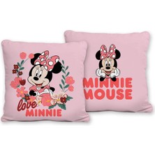 Taç Lisanslı Kırlent Minnie Pink Flower 40X40