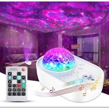 SLD Yıldız Projektörü, Gece Lambası Projektörü Uzaktan Kumandalı, Bluetooth Müzik Hoparlörü Oda Dekoru Için (Beyaz) (Yurt Dışından)