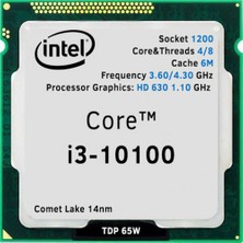 Intel Core i3 10100 3,6 GHz 6 MB Cache 1200 Pin İşlemci