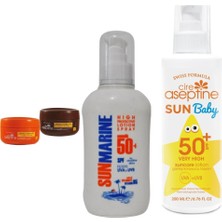 Cire Aseptine Sun Baby SPF50+ Lotion 200ML +Cire Aseptine Havuçlu + Kakaolu 2spf Güneş Yağı 100 Ml+Sunmarine Spf 50 Faktör Güneş Kremi