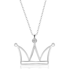 Diamine Gümüş Kolye Pırlanta Kolye (Taç Beyaz)