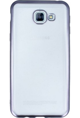 Eiroo Samsung Galaxy A8 2016 Dark Silver Kenarlı Şeffaf Silikon Kılıf