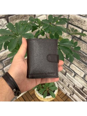 Guard Hakiki Deri Erkek Kahverengi Çok Bölmeli Patlı Dikey Cüzdan