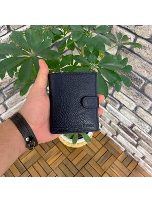 Guard Hakiki Deri Erkek Lacivert Çok Bölmeli Patlı Dikey Cüzdan