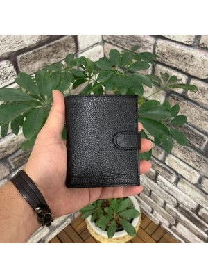 Guard Hakiki Deri Erkek Siyah Çok Bölmeli Patlı Dikey Cüzdan