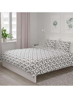 IKEA Çift Kişilik Nevresim Takımı Kalpli Meridyendukkan Beyaz-Gri  240X220 cm Çarşafsız