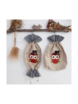 By Nihalce Kırmızı Baykuş Poşetlik ve Ekmek Torbası