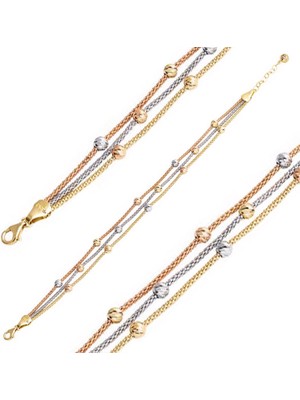 Bilezikci 3 Sıra Top Zincirli 14 Ayar Altın Bileklik