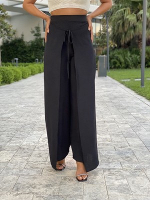 Forlady4 Siyah Kapaklı Yanı Yırtmaçlı Kadın Şalvar Pantolon