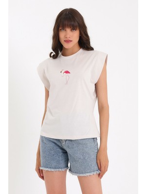 Weyeze Nakışlı Kolsuz Basic Örme T-Shirt AD-Y38649WYZ