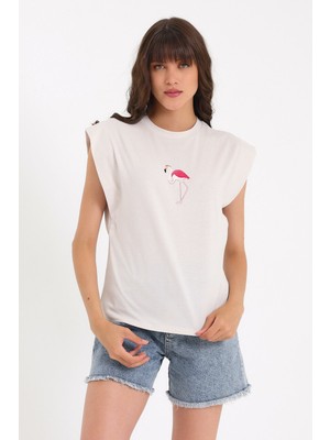 Weyeze Nakışlı Kolsuz Basic Örme T-Shirt AD-Y38649WYZ