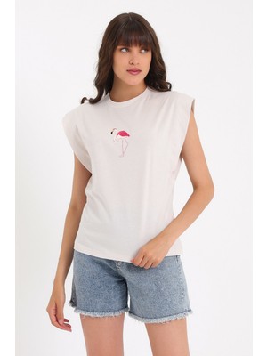 Weyeze Nakışlı Kolsuz Basic Örme T-Shirt AD-Y38649WYZ