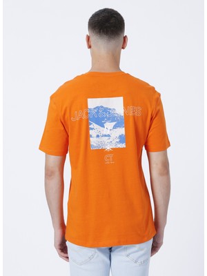 Jack & Jones Bisiklet Yaka Baskılı Turuncu Erkek T-Shirt 12210422_JCODESERT Trek Tee