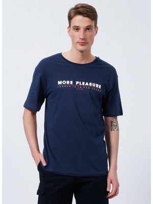 Lee Cooper Sanders Erkek %100 Pamuk Bisiklet Yaka T-Shirt Lacivert