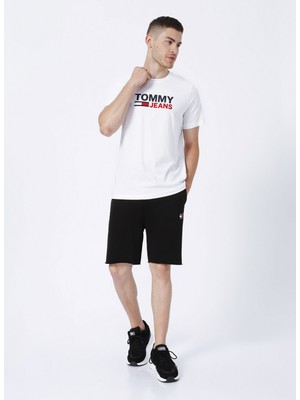 Tommy Jeans Bisiklet Yaka Baskılı Beyaz Erkek T-Shirt DM0DM15379-YBR_TJM Corp Logo Tee