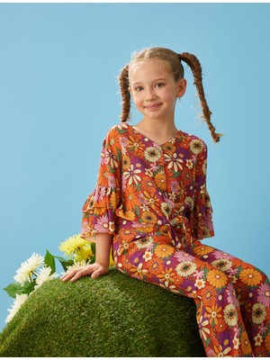 Koton Crop Bluz Önden Bağlamalı Çiçekli Fırfırlı