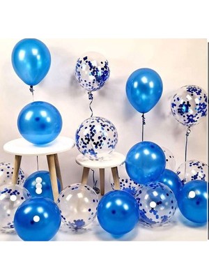 Bal10 Dünyası Mavi Konfetili Balon Seti
