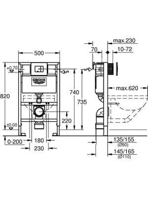 Grohe Rapid Sl 3'ü 1 Arada Wc Gömme Rezervuar Seti, 1.13 M Montaj Yüksekliği - 38721001