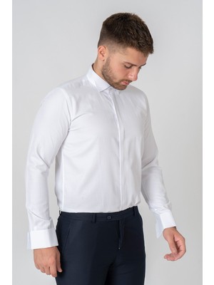 White Stone Venedik Pamuklu Slim Fit Ata Yaka Gömlek Beyaz