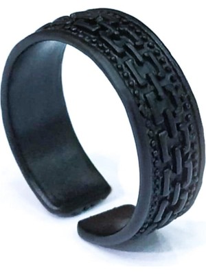 The Collection Erkek Mat Siyah Halka Desen Şövalye Model Ayarlanabilir Yüzük