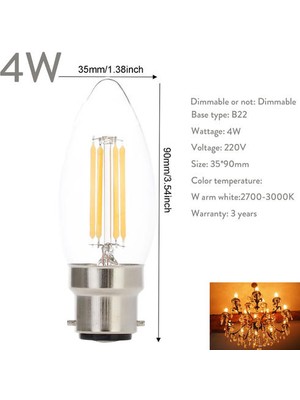 SLD 4 W B22 Bc Dim LED Mum Ampuller Sıcak Beyaz Işık Lambaları (Yurt Dışından)