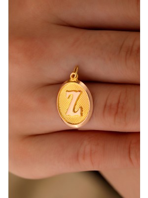 Sefa Gold 14 Ayar Altın Z Harfi Nostalji Oval Kolye Ucu