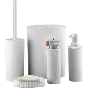 Çavdar Group 5 Parça Lüx Banyo Seti Yuvarlak Çöp Kovası Diş Fırçalık Sabunluk Fırçalık Kristal Wc Set