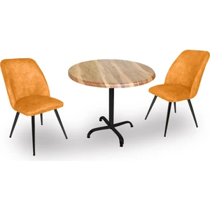 Indigo Werzalit Yuvarlak - Nilüfer 2li Masa Takımı (90 cm Çap) - Indıana Wood Sarı