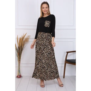 Gül Moda Leopar Daire Uzun Etek Beli Lastikli Kahverengi G029