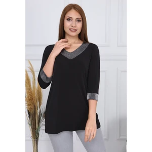 Gül Moda Kadın Siyah Bluz Simli Kapri G012-1 2256H012