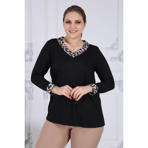 Gül Moda Kadın Leopar Yaka Kol Ucu Leopar Detaylı Uzun Kollu Bluz G051-2L 1257G052