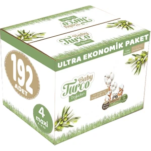 Baby Turco Bebek Bezi Doğadan Beden:4 8-14 kg Maxi Ultra Ekonomik Paket 192'li