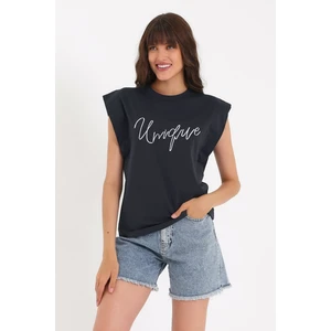 Nakışlı Kolsuz Basic Örme T-Shirt AD-Y38648WYZ