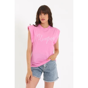 Nakışlı Kolsuz Basic Örme T-Shirt AD-Y38648WYZ