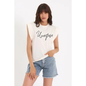 Nakışlı Kolsuz Basic Örme T-Shirt AD-Y38648WYZ