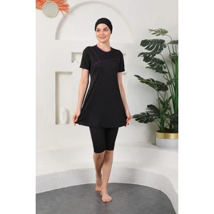 Mor Biyeli Yarı Kapalı Tesettür Mayo Siyah