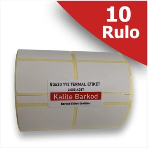 Kalite Barkod 50X30 Yanyana 2li Termal Etiket | 10 Rulo Barkod Etiketi