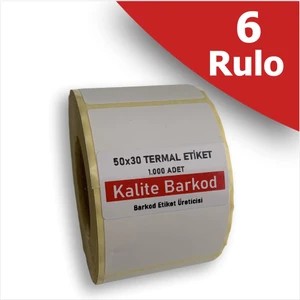 Kalite Barkod 50X30 Termal Etiket | 6 Rulo Barkod Etiketi