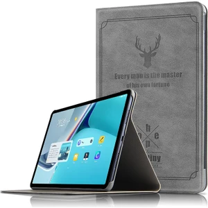 Xfashion Huawei Matepad 11 Için Katlanabilir Geyik Desen Baskılı Deri Tablet Kılıfı - Gri (Yurt Dışından)
