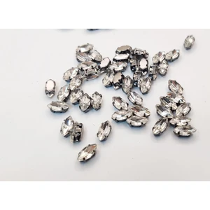 Yiğit Aksesuar 5X10 (1 Cm) Kasalı Dikme Mekik Cam Taş Siyah Kasa Beyaz Taş 10 Adet