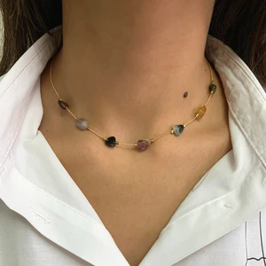 Suerte Accessories Tımbıl Ametist Turmalin Doğal Taşlı Altın Kaplama Gold Minimal Kolye 