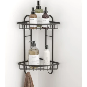 Tekno-Tel Teknotel Yapışkanlı 2 Katlı Kancalı Banyo Köşe Rafı Mat Siyah St307