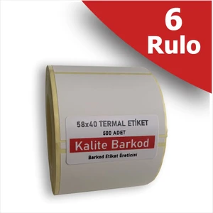 Kalite Barkod 58X40 Termal Terazi Etiketi | 6 Rulo Barkod Etiketi