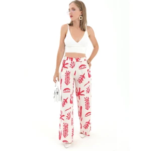 Vpr Moda Baskılı Keten Bol Paça Pantolon - Fuşya
