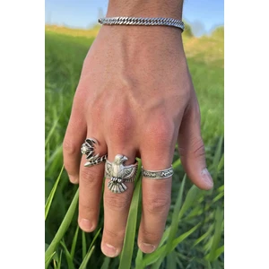 The Collection Unisex Gümüş Kaplama Kartal Model Akrep Model ve Kalp Atışı Alyans Ayarlanabilir Yüzük Set