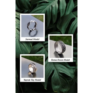 The Collection Unisex 3 Lü Sarmal Desen Tüy Gümüş Kaplama Ayarlanabilir Yüzük Set