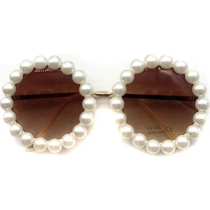 Devils Eye Kadın Inci Metal Yuvarlak Güneş Gözlüğü - Kahverengi (Yurt Dışından)