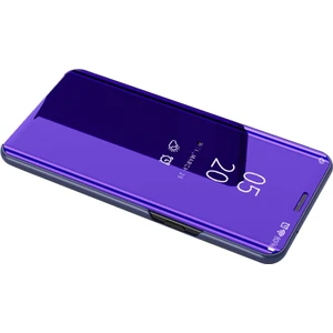 iPhone 12 / 12 Pro 6.1 İnch İçin Aynalı Deri Telefon Kılıfı - Koyu Mor (Yurt Dışından)